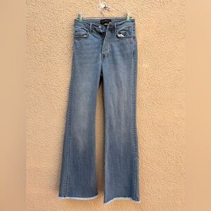 Peruvian connection medium rise light jeans flare with fringe